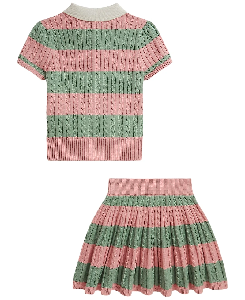 Polo Ralph Lauren Girls' 2T-6X Striped Short-Sleeve Sweater and Skirt, 2-Piece Set