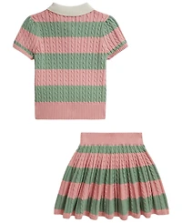 Polo Ralph Lauren Girls' 2T-6X Striped Short-Sleeve Sweater and Skirt, 2-Piece Set