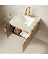 Sillysis Wall Mounted Bathroom Vanity with Sintered Stone Top, Plywood Storage Cabinet and Ceramic Basin, Easy Installation