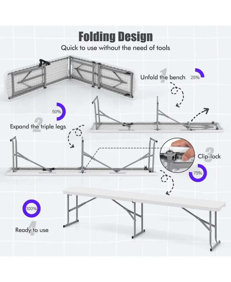 Yiortwo Plastic Folding Bench with Handle, Portable Picnic Camping Seat