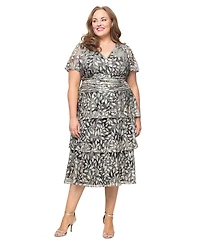 Sl Fashions Plus Printed V-Neck Midi Dress