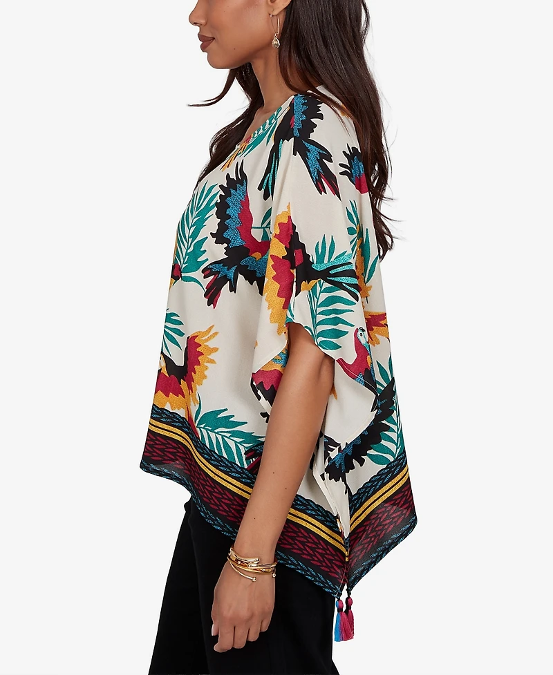 Ruby Rd. Petite Paradise Birds Printed Crepe Blouse