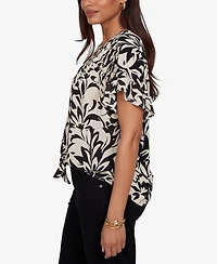Ruby Rd. Petite Mono Floral Button Tie-Front Blouse
