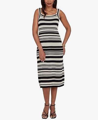 Ruby Rd. Petite Striped Mesh Sleeveless Sweater Dress