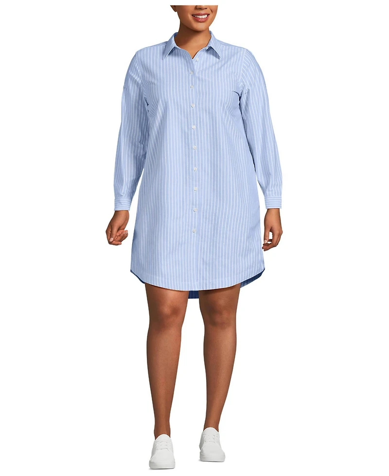 Lands' End Women's Plus Oxford Long Sleeve Button Front Shirt Dress
