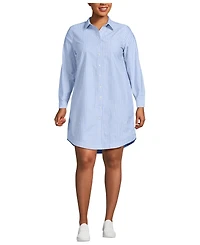 Lands' End Women's Plus Oxford Long Sleeve Button Front Shirt Dress