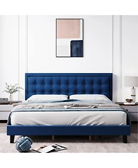 gaomon Platform Bed with Adjustable Linen Button Tufted Headboard, Noise-Free Design and No Box Spring Needed