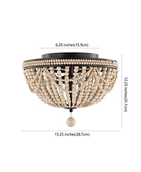 Dune Wood Bead Bohemian Farmhouse Iron Led Semi Flush Mount