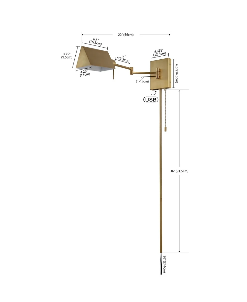 Arlo Farmhouse Industrial Single Swing Arm Plug Or Hardwired Iron Led Wall Sconce with Pull Chain
