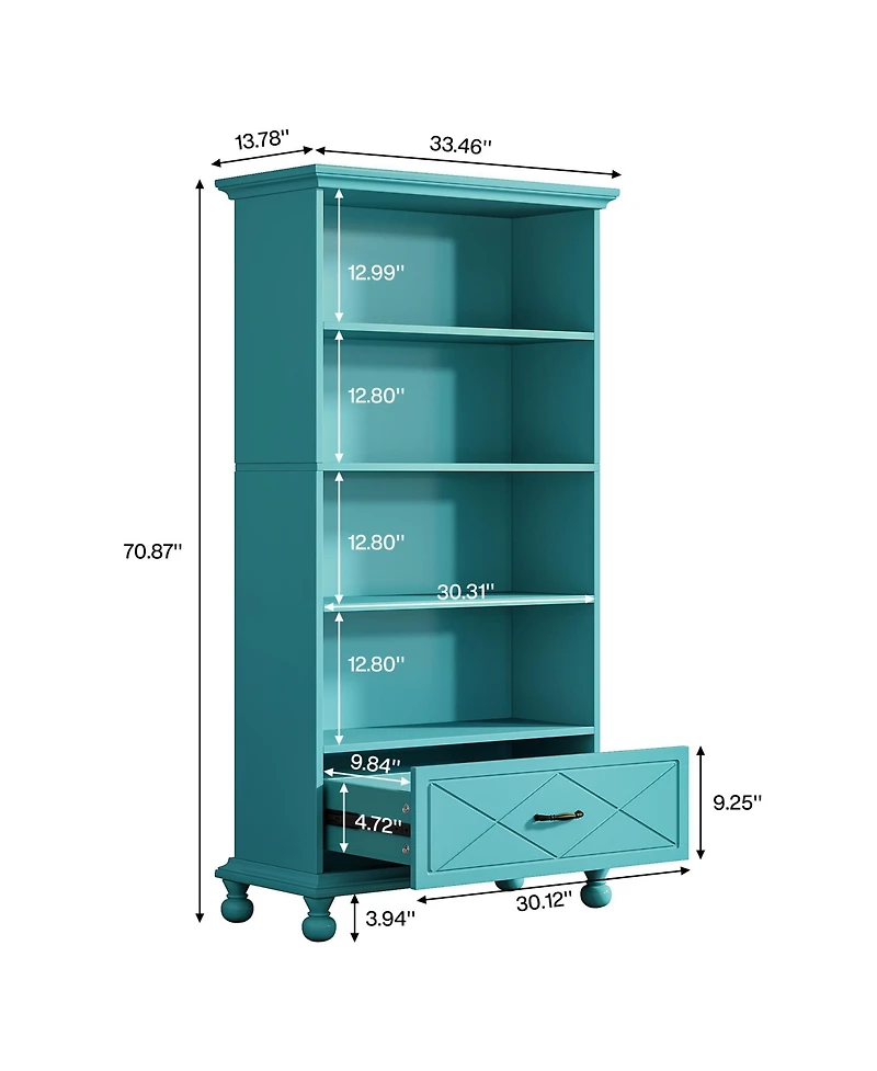 Tribesigns 6 Shelf Bookcase with Drawer, 71 Inches Tall Floor Standing Bookshelf with Solid Wood Legs, 6 Tier Large Open Display Storage Book Shelf