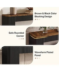 Tribesigns 82.7" Extra Long Entryway Table, Fluted Narrow Farmhouse Console Table with Curved Edges, Wood Sofa Table Behind Couch