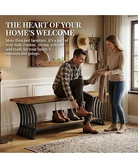 Tribesigns Industrial Entryway Bench with Metal Fram, Wood Indoor End of Bed Shoe Bench, 55" Long Storage Benches Seat