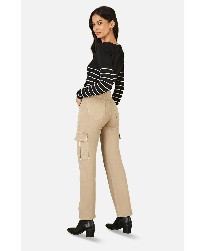 Yumi Women's High Waist Utility Stretch Cargo Pants