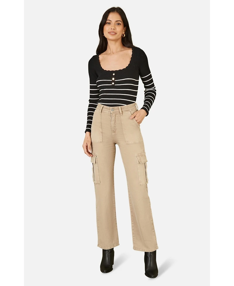 Yumi Women's High Waist Utility Stretch Cargo Pants