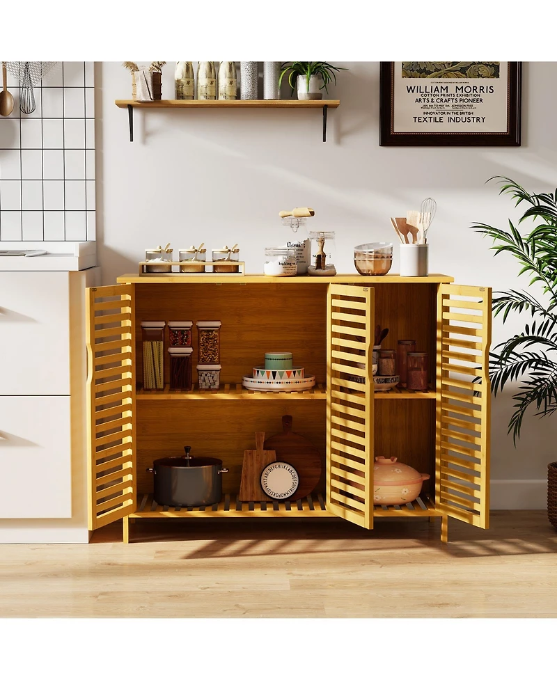 sumyeg 3-Door Bamboo Bathroom Storage Cabinet with Shelves Organizer