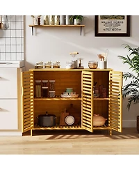 sumyeg 3-Door Bamboo Bathroom Storage Cabinet with Shelves Organizer