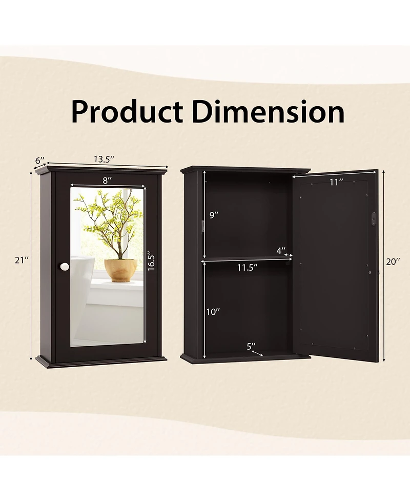 sumyeg Bathroom Wall Cabinet with Single Mirror Door Storage Organizer