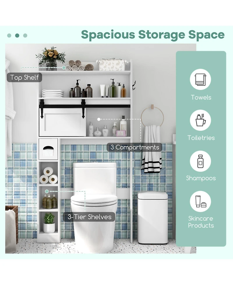 sumyeg Over The bath fixture Storage Cabinet with Sliding Barn Door and Adjustable Shelves