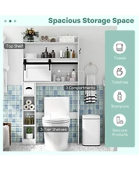 sumyeg Over The bath fixture Storage Cabinet with Sliding Barn Door and Adjustable Shelves