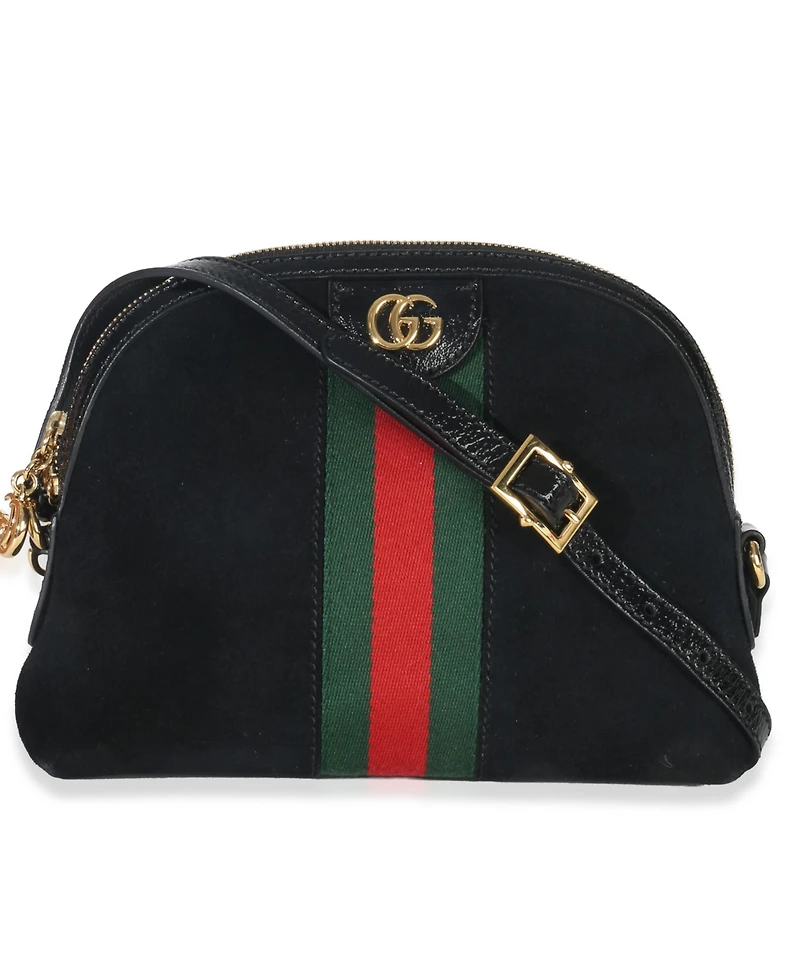 Pre-Owned Gucci Black Suede Patent Web Small Ophidia Dome Bag