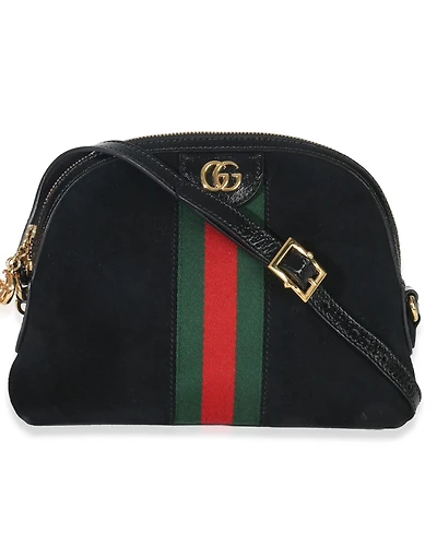 Pre-Owned Gucci Black Suede Patent Web Small Ophidia Dome Bag