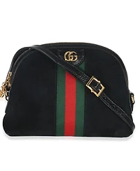 Pre-Owned Gucci Black Suede Patent Web Small Ophidia Dome Bag
