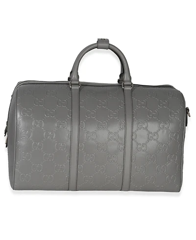 Pre-Owned Gucci Grey Embossed Calfskin Gg Tennis Medium Duffle Bag