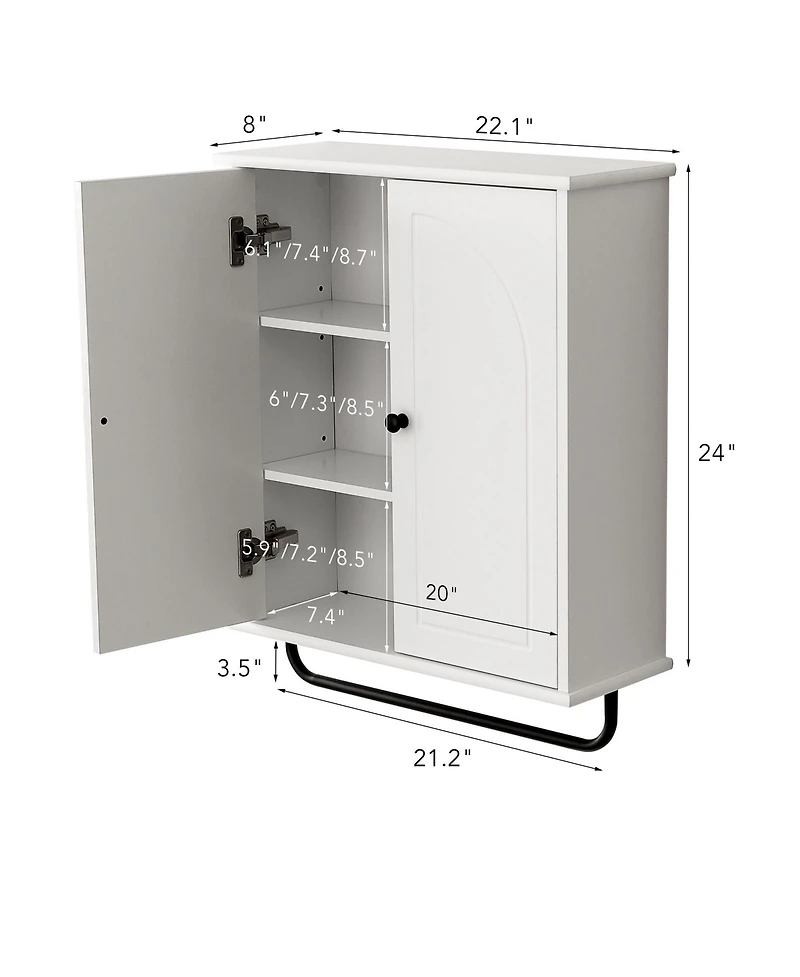 Busdays Over The Toilet Storage Cabinet with Towel Bar Arched Doors 3 Tier Space Saver Adjustable Shelves Soft Close Hinges