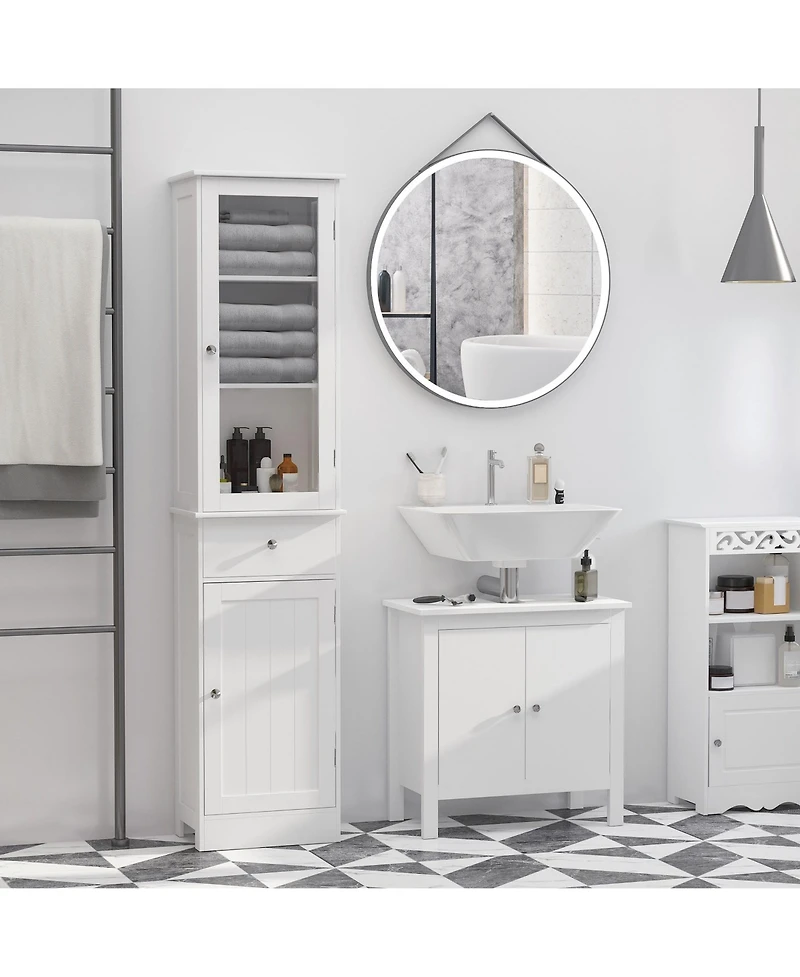 Busdays Narrow Slim Bathroom Storage Cabinet Linen Tower with Acrylic Door Drawer and Shelves