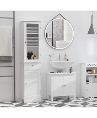 Busdays Narrow Slim Bathroom Storage Cabinet Linen Tower with Acrylic Door Drawer and Shelves