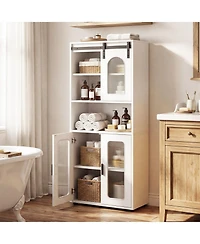Gymax Farmhouse Bathroom Floor Cabinet 59"H Freestanding Linen Storage Organizer