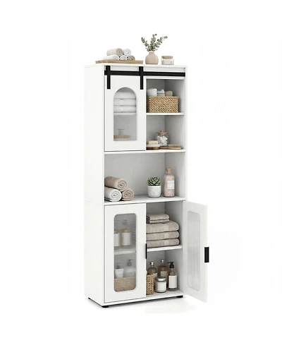 Gymax Farmhouse Bathroom Floor Cabinet 59"H Freestanding Linen Storage Organizer