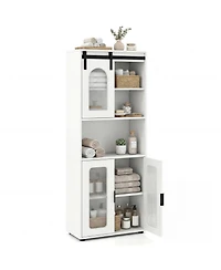 Gymax Farmhouse Bathroom Floor Cabinet 59"H Freestanding Linen Storage Organizer