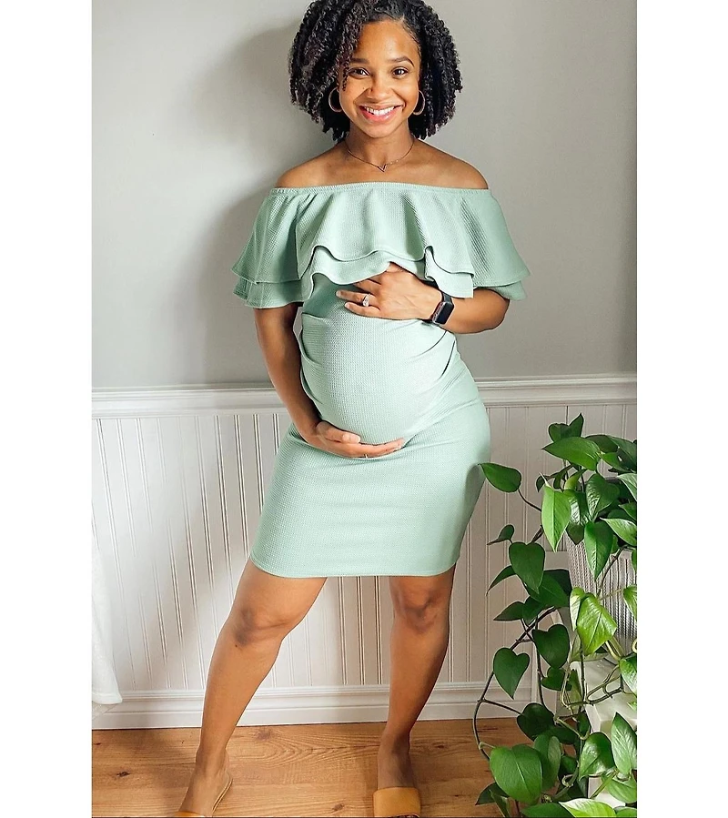 Pinkblush Maternity Sage Off Shoulder Fitted Dress