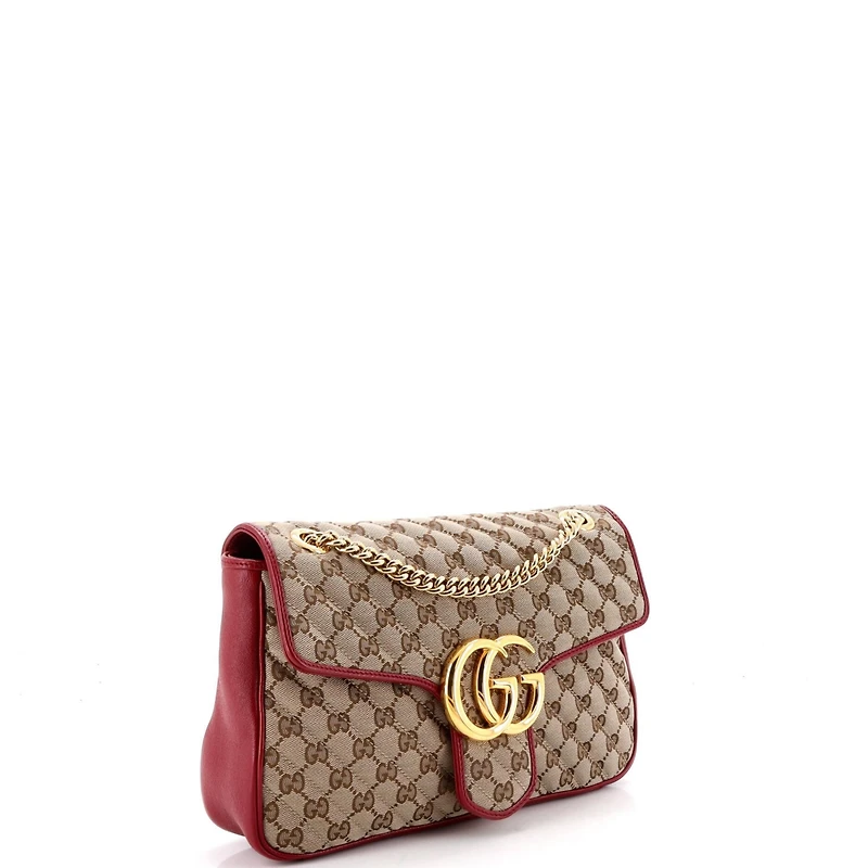 Pre-Owned Gucci Medium Gg Marmont Flap Bag Diagonal Quilted Gg Canvas with Leather