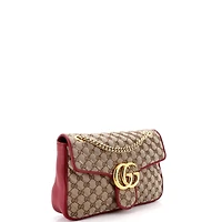 Pre-Owned Gucci Medium Gg Marmont Flap Bag Diagonal Quilted Gg Canvas with Leather