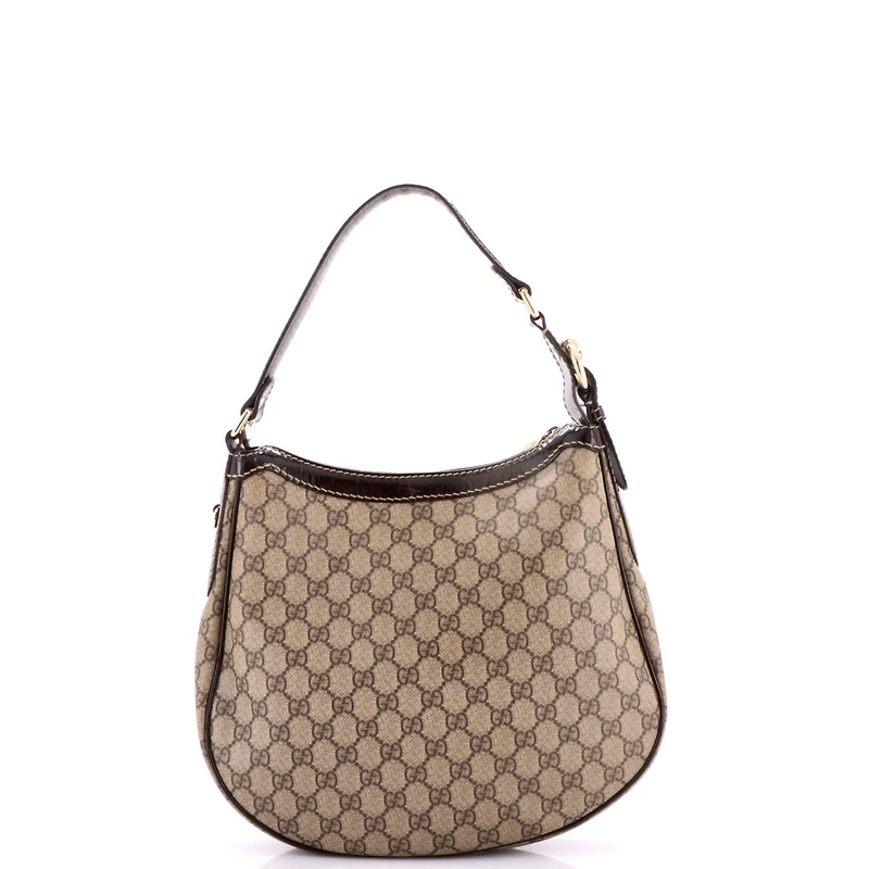 Pre-Owned Gucci Medium Belted Handle Zip Hobo Gg Canvas and Patent