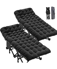 Aboron 2-Pack Folding Camping Cot with Mat: 75"x28". Heavy Duty 1200D Oxford Outdoor Bed for Adults Carry Bag. Portable Travel