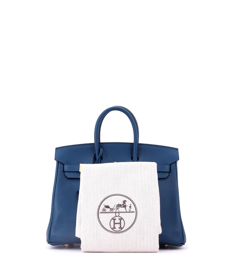 Pre-Owned HERMES Birkin 25 Handbag Blue Swift with Gold Hardware