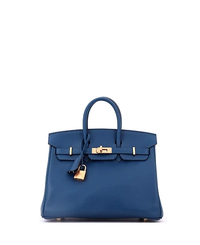 Pre-Owned HERMES Birkin 25 Handbag Blue Swift with Gold Hardware
