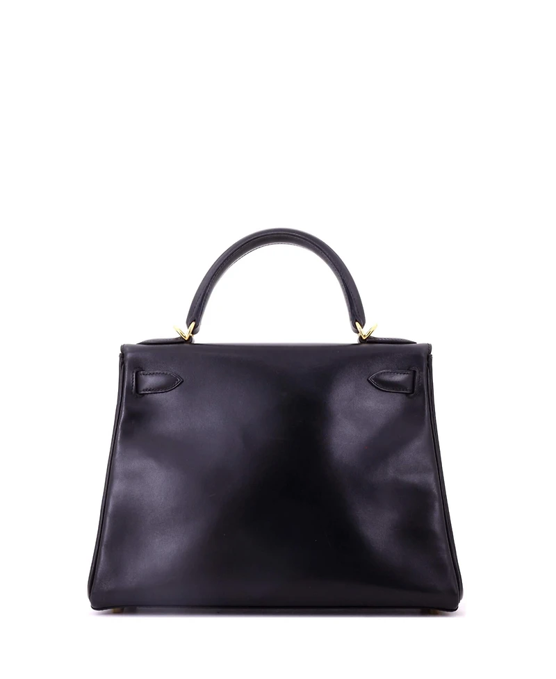 Pre-Owned HERMES Kelly 28 Handbag Black Box Calf with Gold Hardware