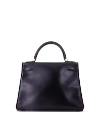 Pre-Owned HERMES Kelly 28 Handbag Black Box Calf with Gold Hardware