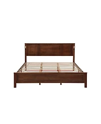 Clihome King Bed with Tall-Panel Headboard and Footboard, Built-in Led Lights, Usb Charging Station