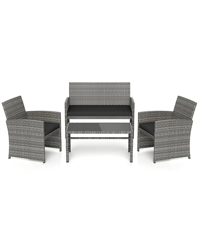 Slickblue 4 Piece Patio Conversation Set Rattan Chairs Loveseat & Table