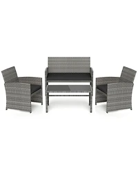 Slickblue 4 Piece Patio Conversation Set Rattan Chairs Loveseat & Table