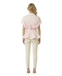 Modenaire Women's Ruffle Collared-Neck Peplum Blouse
