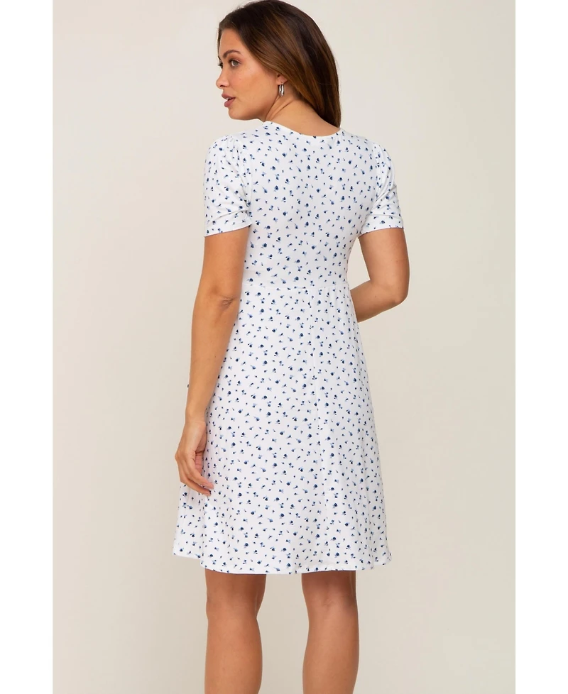 Pinkblush Maternity Navy Floral Smocked Short Sleeve Dress