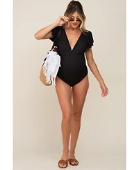 Pinkblush Maternity Plum Deep V-Neck Flounce One Piece Swimsuit