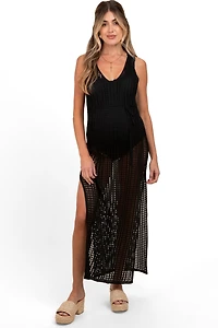 Pinkblush Maternity Mocha Crochet V-Neck Side Slit Cover Up
