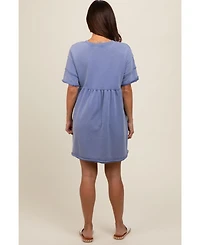 Pinkblush Maternity Blue Raw Hem Short Sleeve Dress